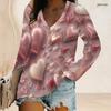 Women Plus Size V Neck Long Sleeve American Flag Printed Top Curved Hem With Pocket Button Detail