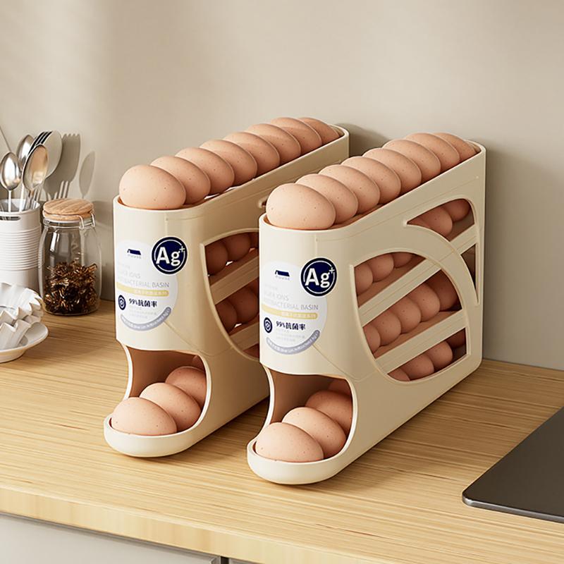 4 слоя автоматический вращающийся держатель для яиц, стойка для холодильника, ящик для хранения яиц, контейнер, кухонный холодильник, диспенсер для яиц, органайзер для холодильника