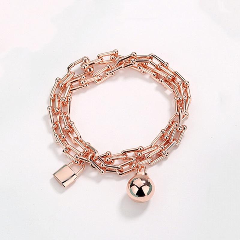 New Woman S925 Sterling Silver Hip Hop Rock U-shaped Lock, Ball Pendant Bracelet Luxury Brand Jewelry Couple Holiday Gift Co