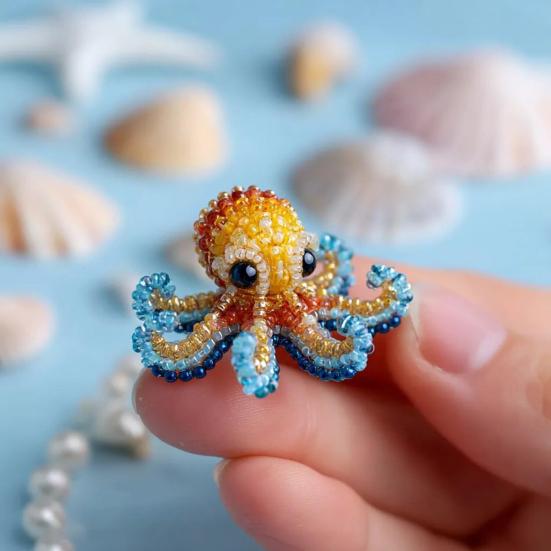 Octopus Bead Embroidery Kit DIY Ocean Animals Craft Set with Full-Color Instruction Sheet Bead Embroidery Starter Kit Gift for Craft Lovers Beginners