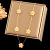 Stainless Steel Gold Color 5-Leaf Flower Necklace for Women Fashion New Party Gift Clover Neck Chain Jewelry Collar