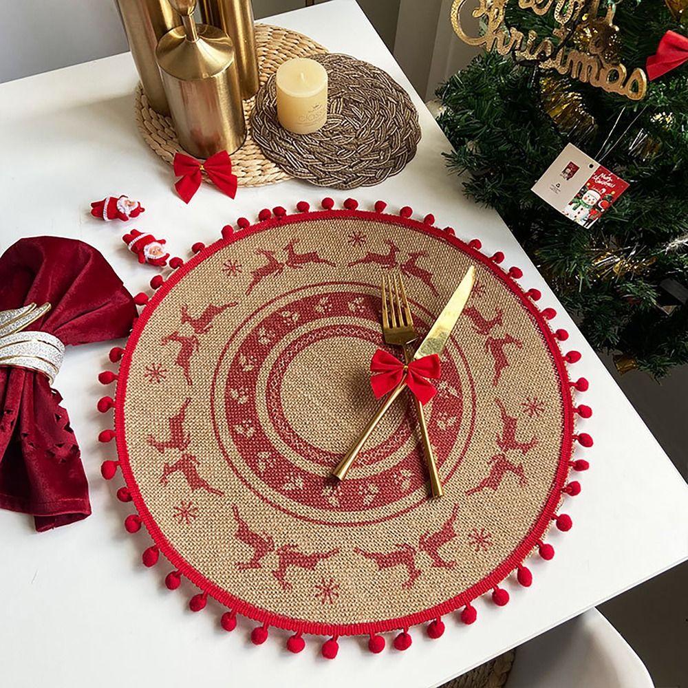 Cotton Linen Woven Placemat Heat Insulation Tableware Mats Vintage Retro Decorative Mat  Home
