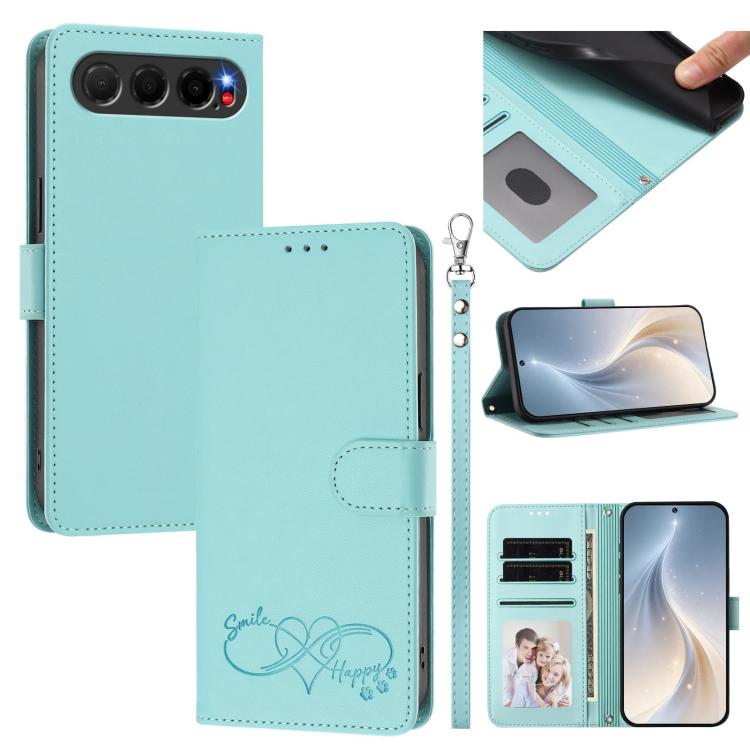 Happy Heart Pattern Magnetic Closure Vegan Leather Phone Case With Wrist Strap For ZTE Blade A56 4G