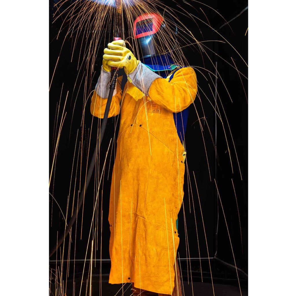 Golden Leather Welding Bib Apron with Unique Strap Golden 107cm 60cm [Weldas] Brown™ Self-Balanced System, Brown, 44-2142, long, wide.