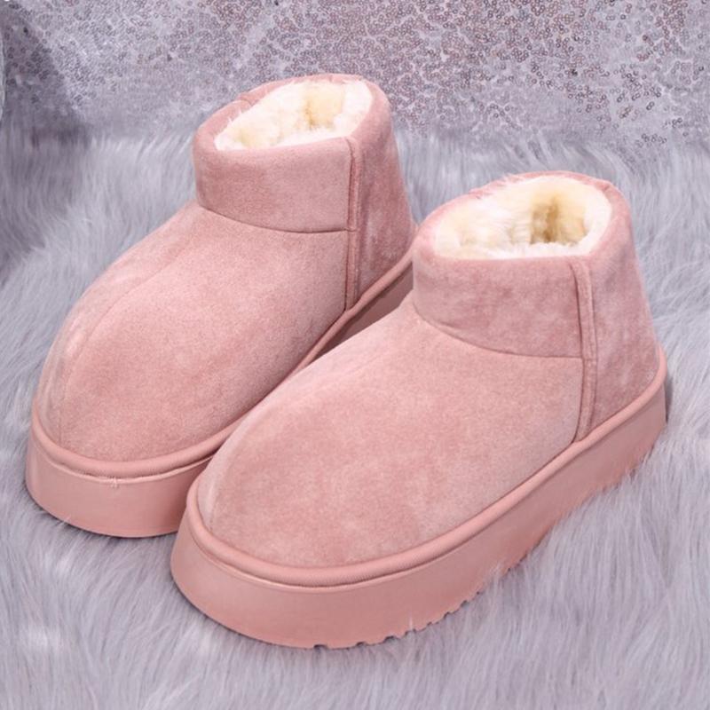Fashion Sweet Pink Faux Suede Snow Boots Women Winter Warm Short Plush Ankle Boots Woman Korean Non Slip Platform Booties Female