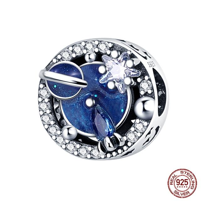 Подходит для модных оригинальных браслетов 925 пробы, серебро 925 пробы, серебро, синий, астронавт, самолет, подвески для путешествий, бусины, подвески для женщин, модные ювелирные изделия своими руками