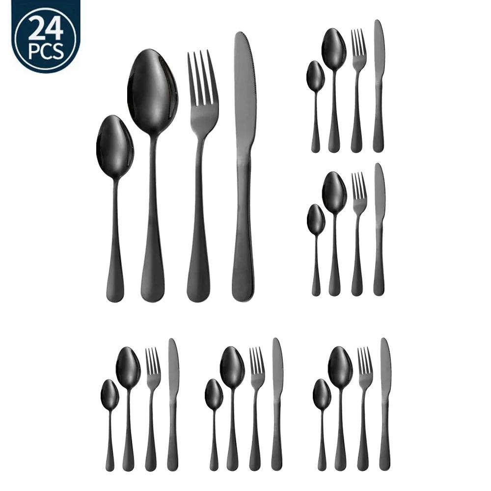 24Pcs Green Gold Tableware Set Stainless Steel Cutlery Kitchen Dinnerware Knife Fork Spoon Restaurant Wedding Flatware Set