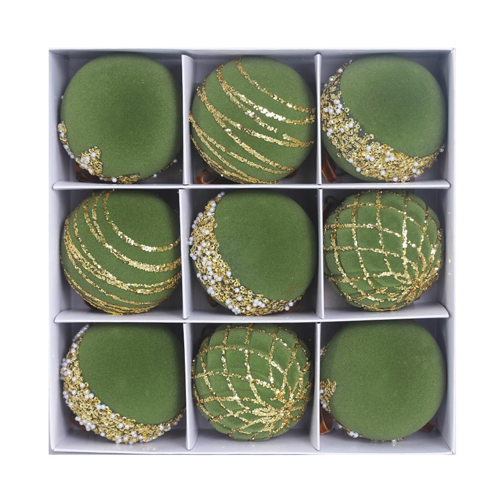 Расписанная лаком пластиковая елка, декоративные подвесные украшения, 8 см 9 шт. Набор флокированных рождественских шаров