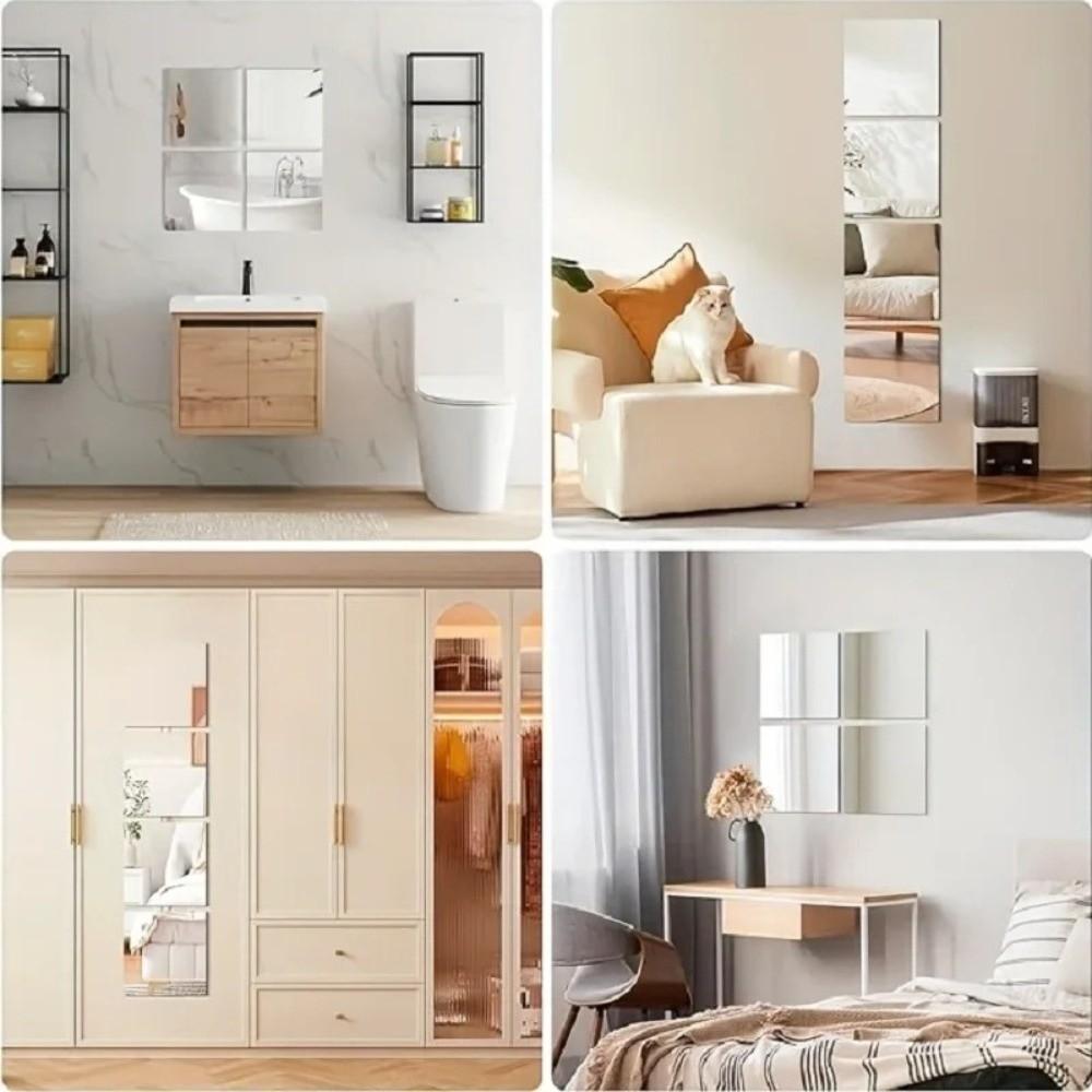 4pcs Waterproof Acrylic Mirror Stickers 20/30cm Wall Stickers New 3D Mirror Stickers  Living Room