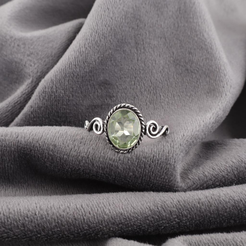 Green Amethyst Jewelry 925 Sterling Silver Ring, Gemstone Ring Jewelry, Healing Handmade Jewelry Gift For Mom