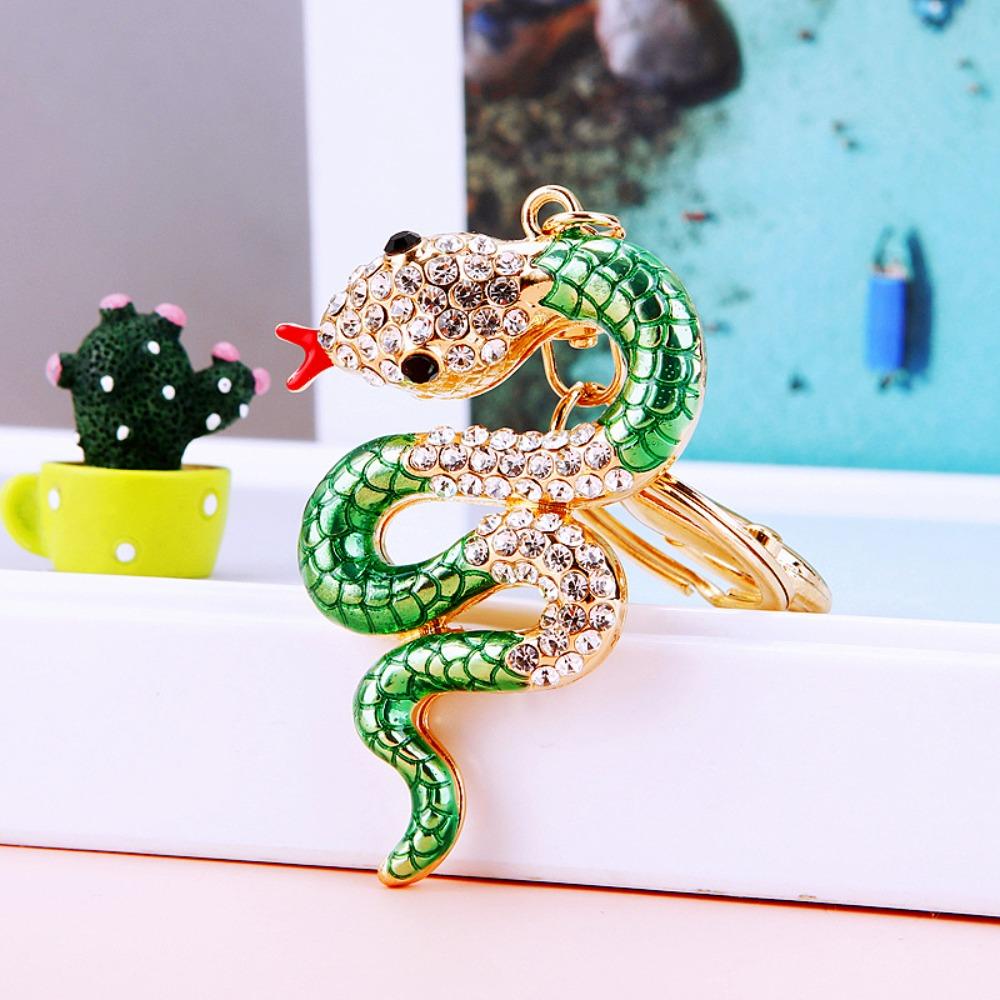 Fortune Rhinestone Snake Keychain Exquisite Women's Bag Pendant Cute Snake Lucky Pendant  Couple