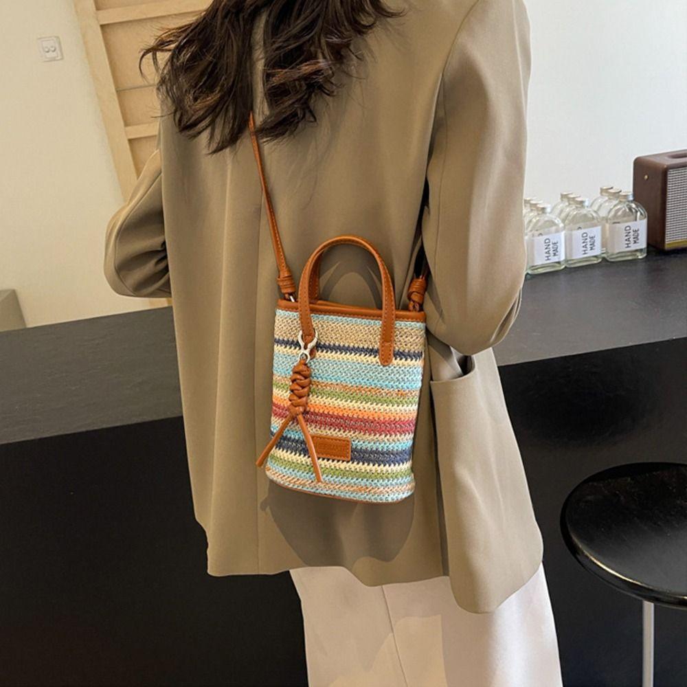 Летние сумки через плечо для отдыха, женские сумки, модные полосатые соломенные сумки для путешествий