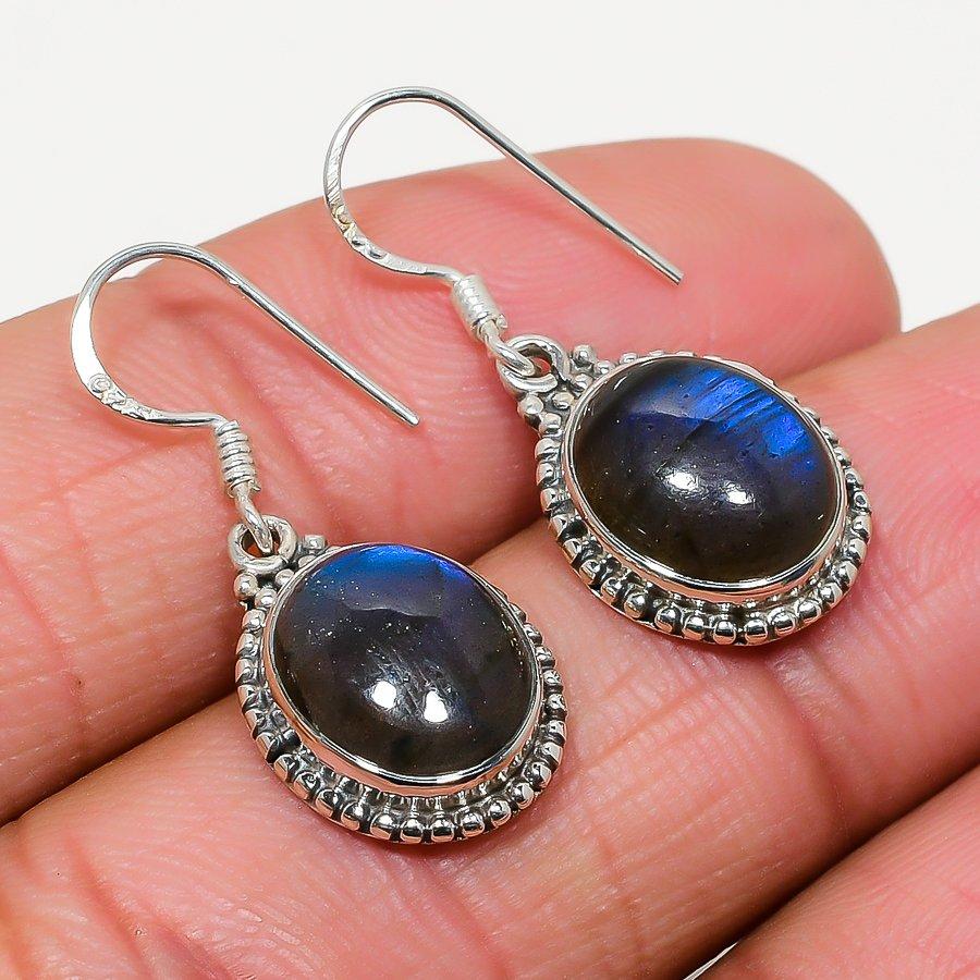 Natural Labradorite Gemstone 925 Solid Sterling Silver Gift Earring 1.25" M8F46