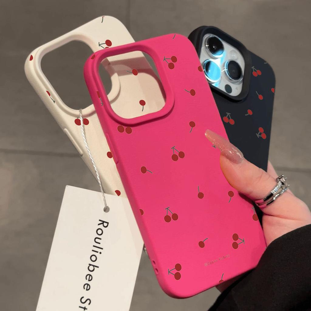 iPhone 16 15 14 13 12 11 Pro Max Funda silicona con patrón de cereza de para Funda For iPhone XS Max XR 16 15 Plus