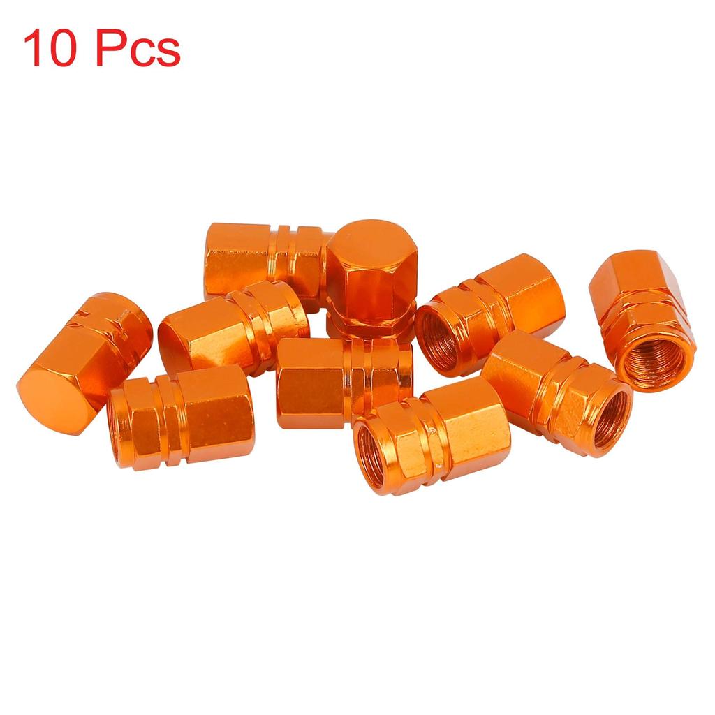 X AUTOHAUX Tire Stem Valve Cap Wheel Valve Cover Car Dustproof Hexagon Aluminum Alloy Tire Cap 10pcs Orange