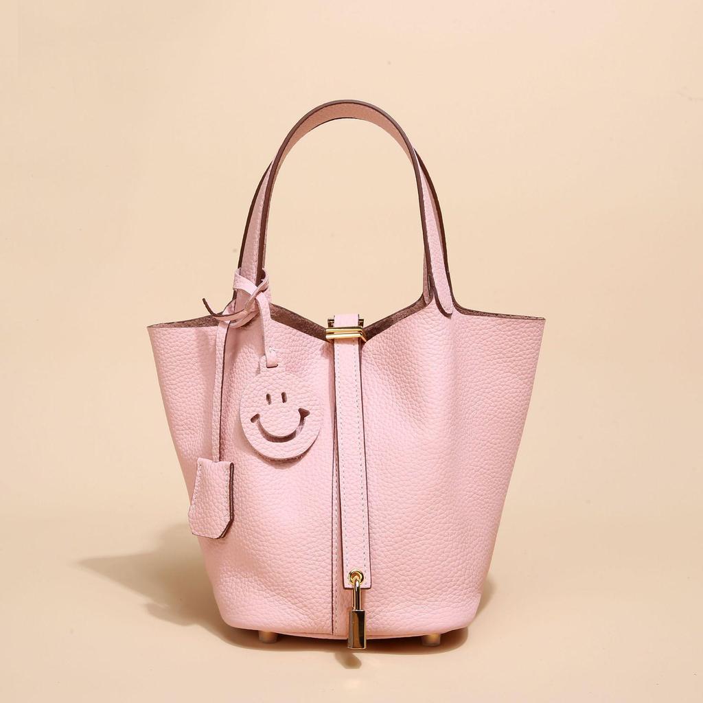 2024 Женская сумка-ведро из натуральной кожи с узором личи - Осенне-зимняя сумка-корзина для овощей