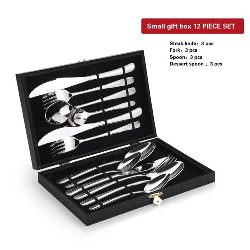 High Grade Steak Knife, Fork and Plate Set Household Tableware Set with Box Cutlery 304 Stainless Steel Spoon Knife and Fork Set