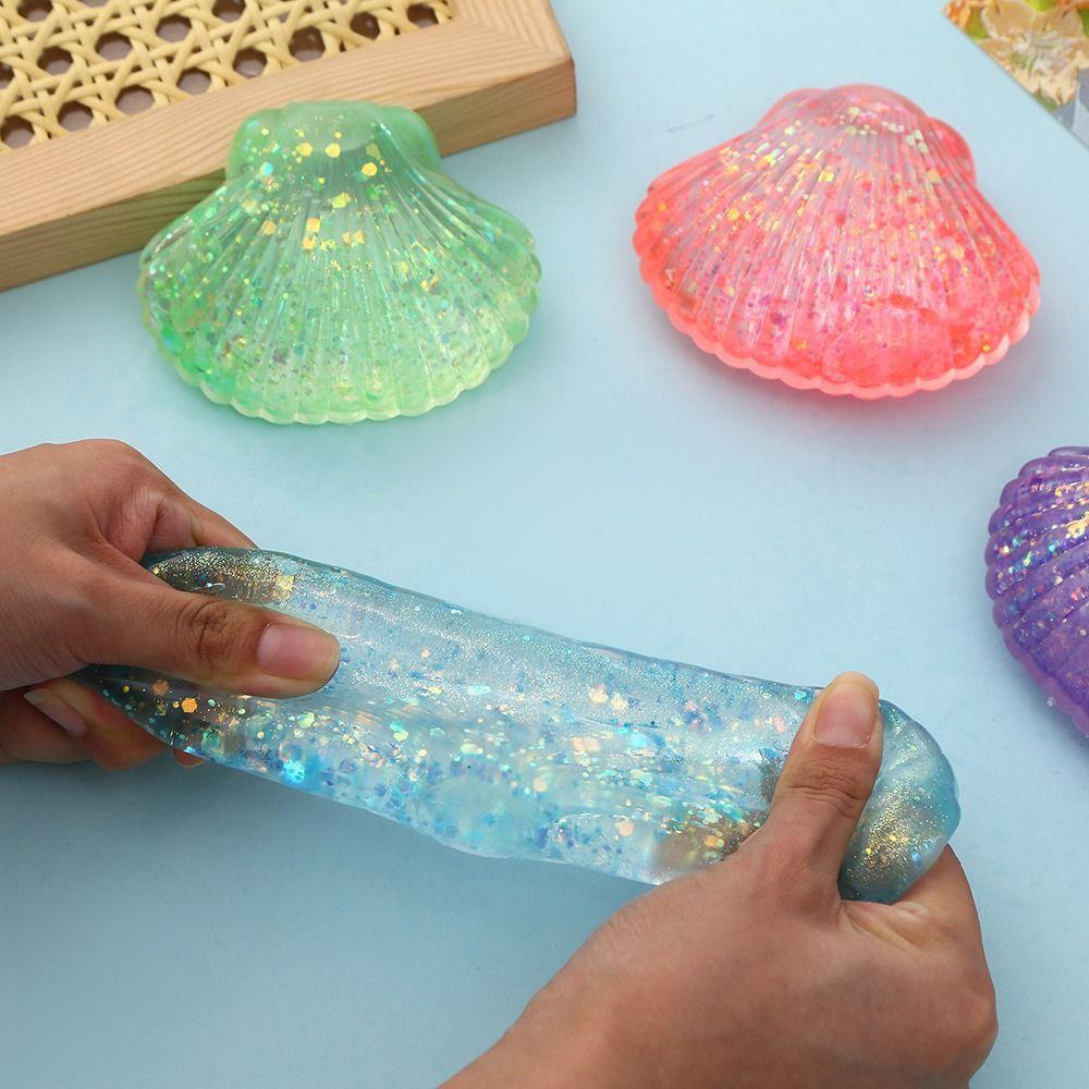 Creative Squeeze Toy Maltose Texture Glitter Shell Squishy Toy Shell Pinching Fun Toy Office Use