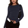 Women's Fashion Solid Colour Round Neck Long Sleeve T-Shirt Top