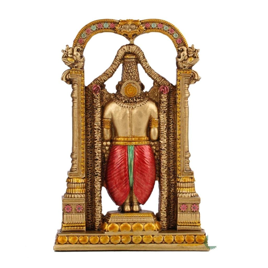 8" Tirupati Balaji Fine Metal Finish Idol Decorative Showpiece Handcrafted Tirupati Balaji Murti for Home Office and Gifting Purpose Sculpture, Golden