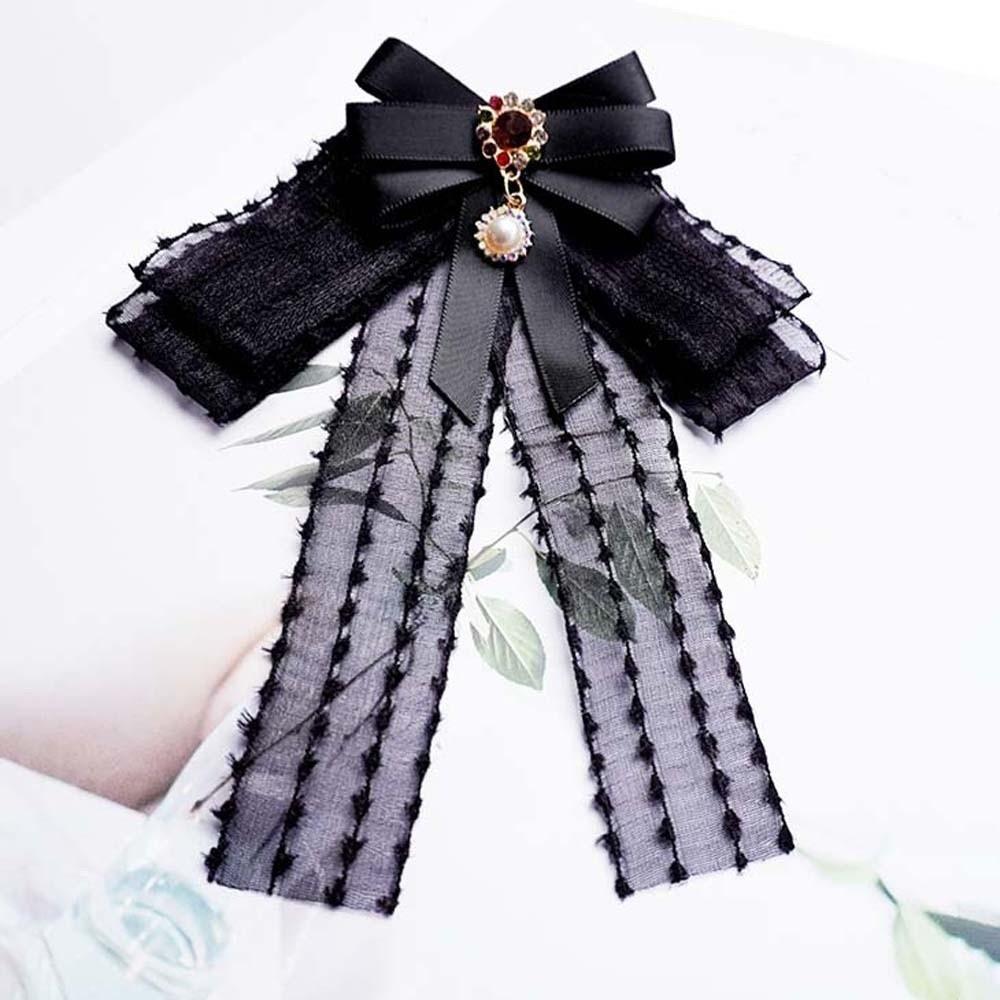 Rhinestone Pearls Tie Black Decoration Shirt Tie Hand-beaded Lace Necktie Women