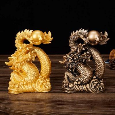 Скульптура статуэтка Счастливый Дракон из смолы Китайский талисман ornaments Tamron Аксессуары для домашнего декора Золотой цвет и античная медь