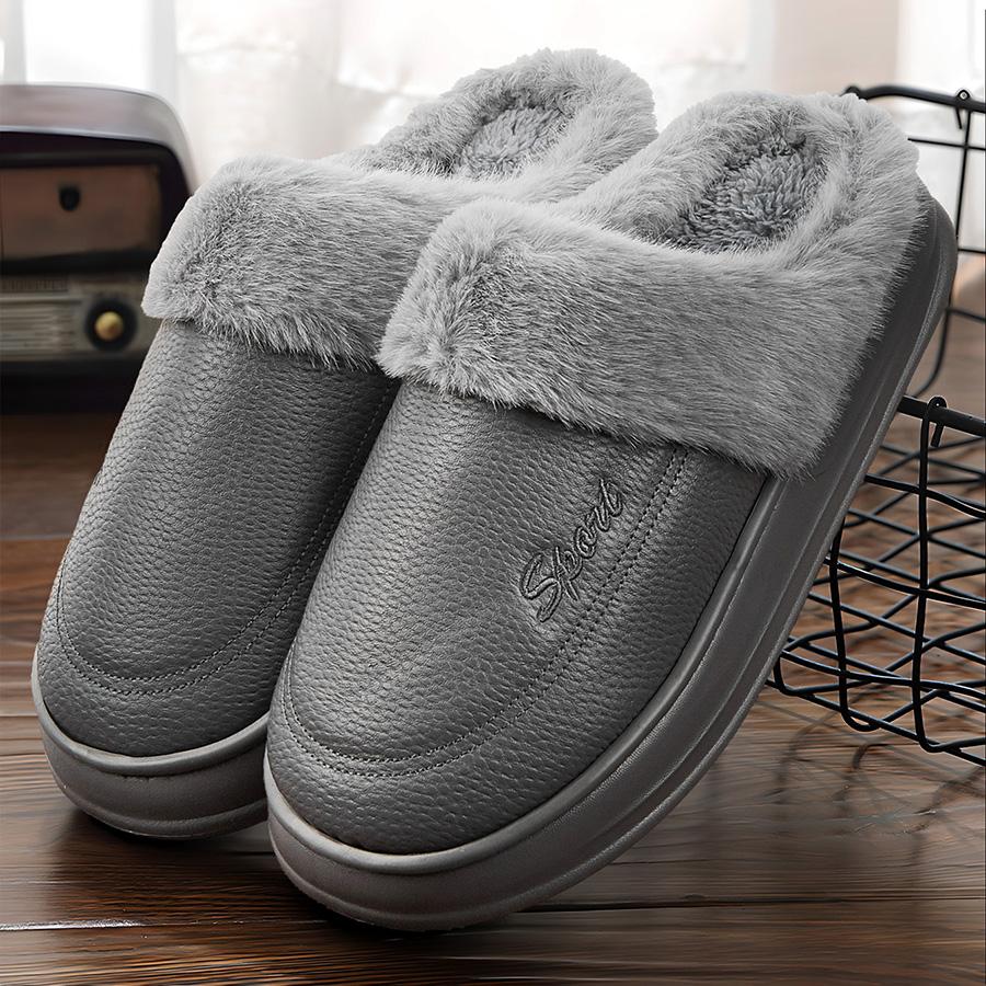 Мужские зимние тапочки для дома, теплая меховая плюшевая подкладка, подошва из ЭВА, домашние тапочки, водонепроницаемый верх, удобная домашняя обувь из пены с эффектом памяти, большие размеры