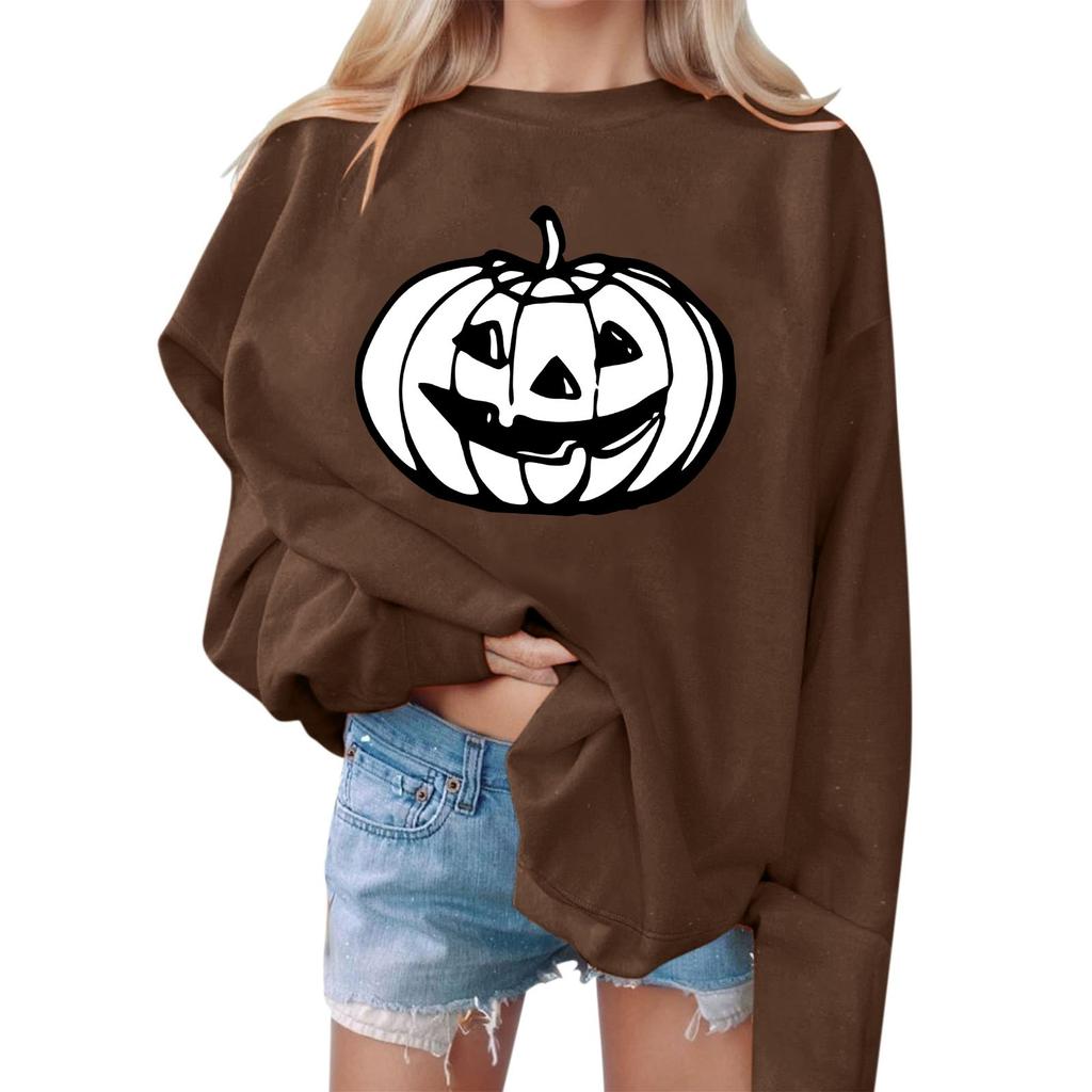 Женские повседневные модные толстовки с длинным рукавом и круглым вырезом с принтом Хэллоуина, пуловер, топ
