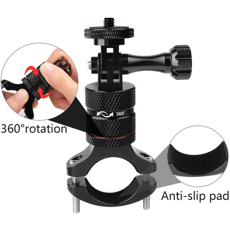 360 Degrees Rotary Aluminum Bike Bicycle Handlebar Mount for Gopro Hero 13 12 11 10 9 4Session 1/4 Screw Action Camera Mounting