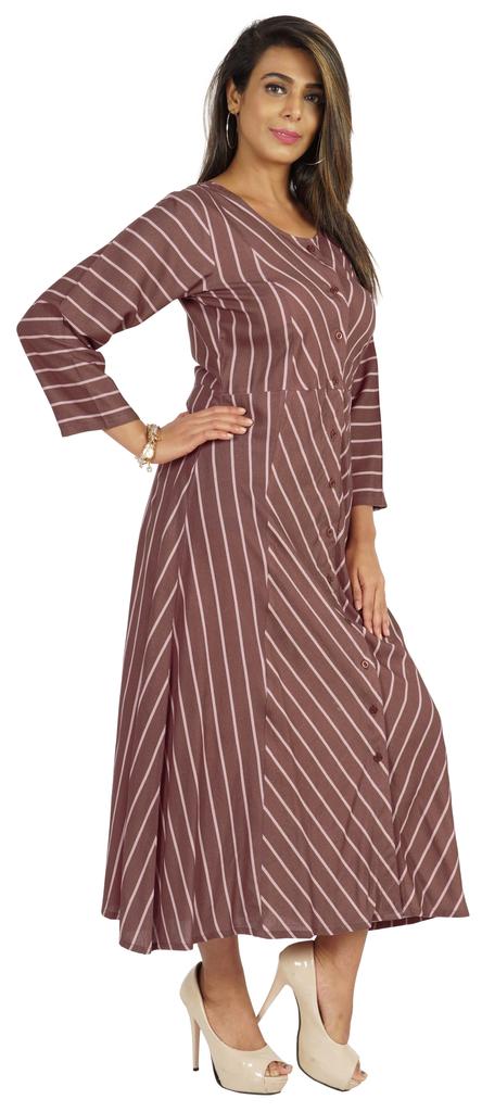 Bimba Printed Maxi Dress For Women Front Button Placket Ethnic Dress Casual Rayon