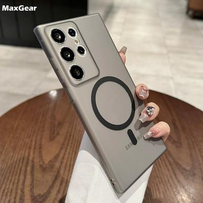 Роскошный ультратонкий магнитный чехол для Magsafe с беспроводной зарядкой для Samsung Galaxy S24 S22 S23 Plus, ультрапрозрачный жесткий матовый чехол