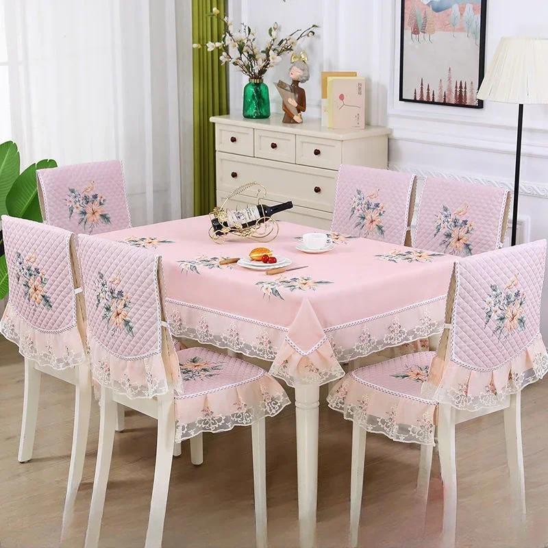 Легкий роскошный волнистый кружевной чехол на стул, утолщенная тканевая подушка для обеденного стола, европейский стиль, большой цветочный скатерть, чехол на стул