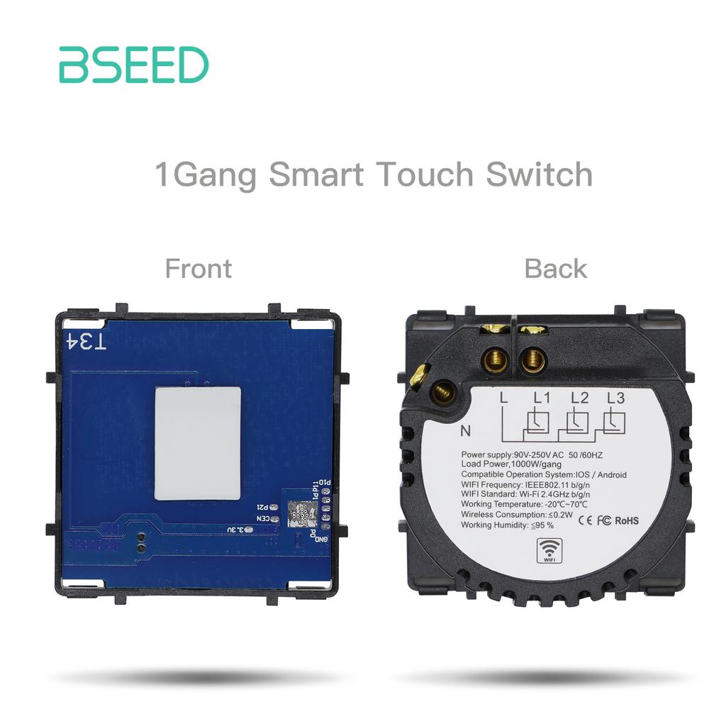 BSEED Wifi Умные сенсорные выключатели 1/2/3 клавиши Функциональные компоненты Совместимы с приложением Tuya Smart Life EU Розетка Стеклянные передние панели Запасные части