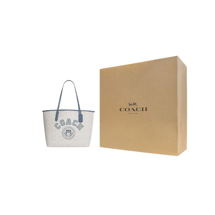 Новая сумка-тоут COACH City из искусственной кожи, сумка для покупок, наплечная сумка, сумочка, большой размер, женская, мелово-белая и индиго, CB869-SVUOB