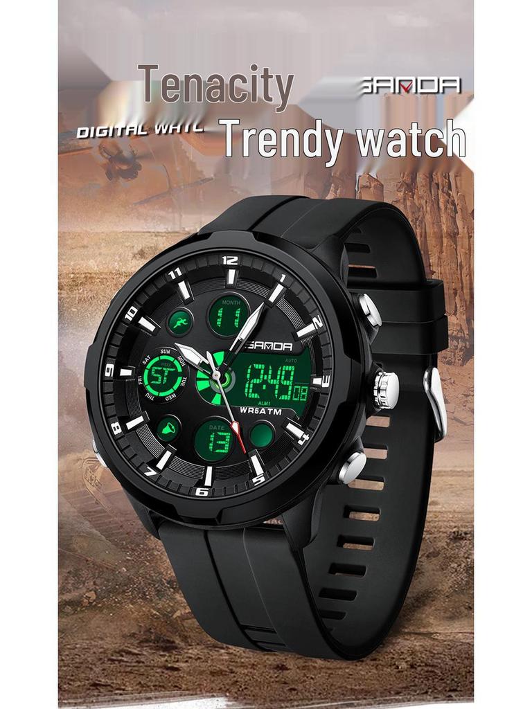 Sanda Молодежные Светящиеся Водонепроницаемые Многофункциональные Мужские Спортивные Часы