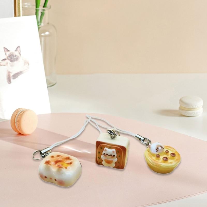 Japanese Styles Lovely Cats Bread Keychains Fashion Accessory Portable for Bags Phones and Gifts Ideas Casual Wear