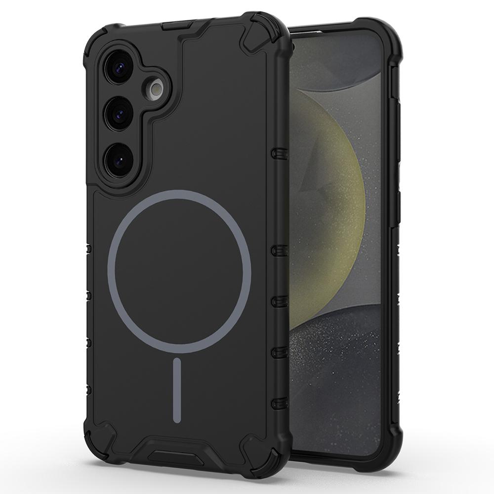 For Samsung Galaxy S24+ Magnetic Case Corrugated Texture Heat Dissipation Shockproof TPU+PC Phone Back Cover