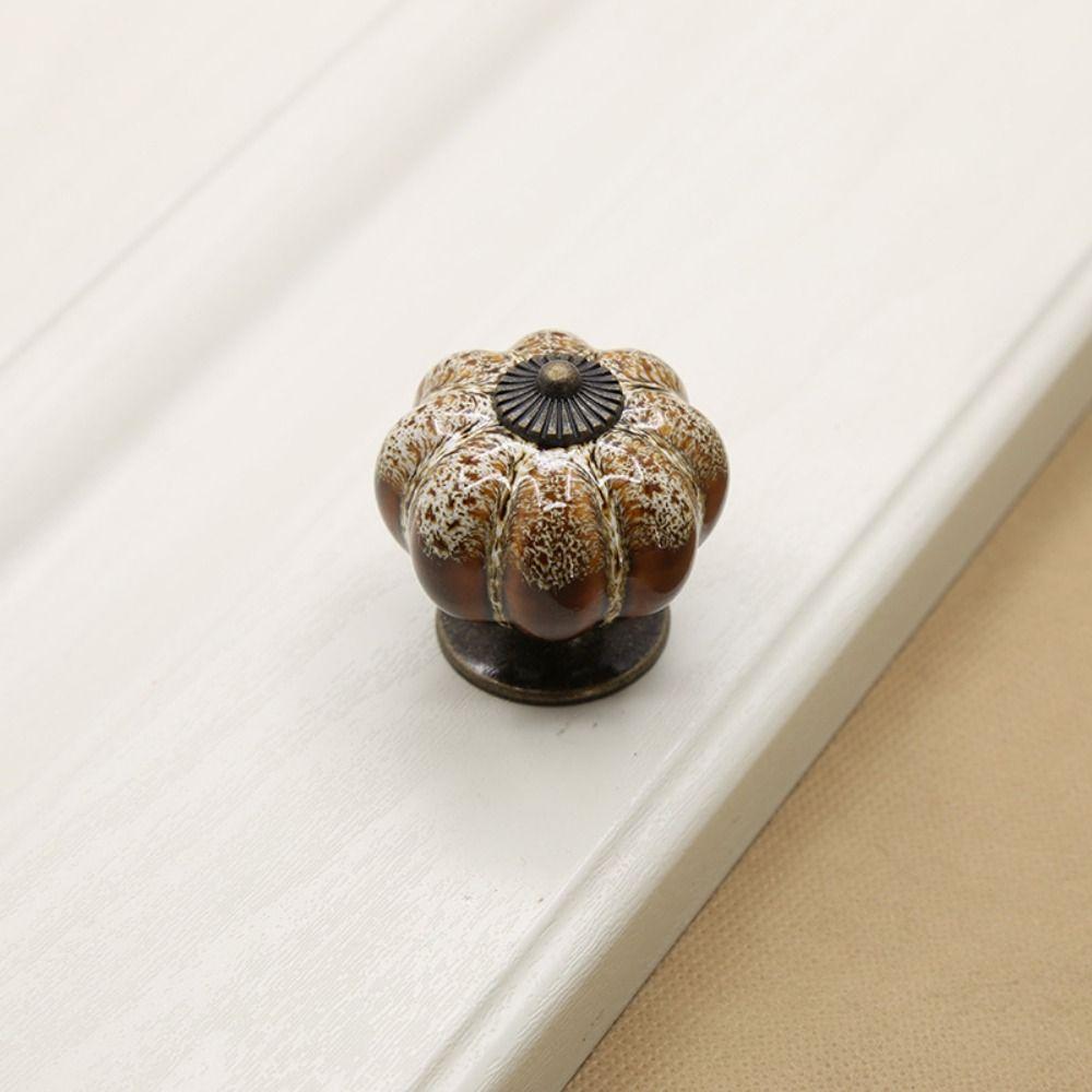 European Style Ceramic Pumpkin Handle Leopard Pattern Door Pull Handles Cabinet Knob  Wardrobe
