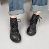 Retro Genuine Leather Women Short Boots Soft Cowhide Lace-Up Shoes Round Toe Solid Color Boots