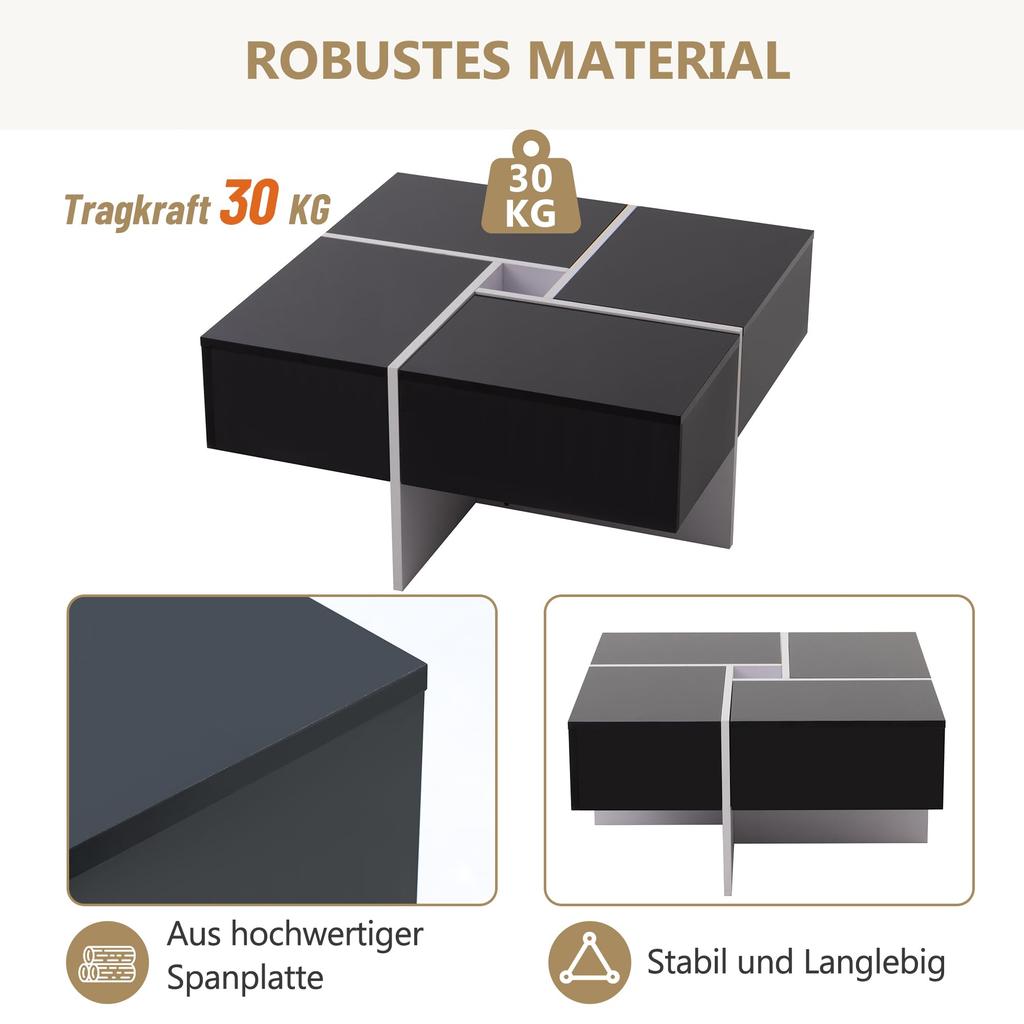 Журнальный столик глянцевый 4 ящика Современный кофейный столик Диванный столик Приставной столик Чайный столик, Офис, Приемная, До 30 кг