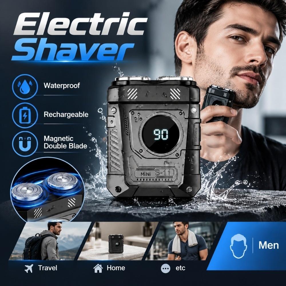 Portable Electric Shaver Rechargeable Mini Shaver Mecha Punk Style Beard Razor Men