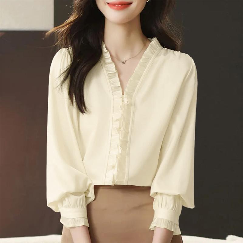 ZANZEA Женская повседневная блузка с V-образным вырезом и длинным рукавом