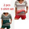 Summer Fashion Ethnic Style Pattern Printed V Neck Short Sleeved T-Shirt And Shorts Set Men's and Women's T-shirt Shorts Set