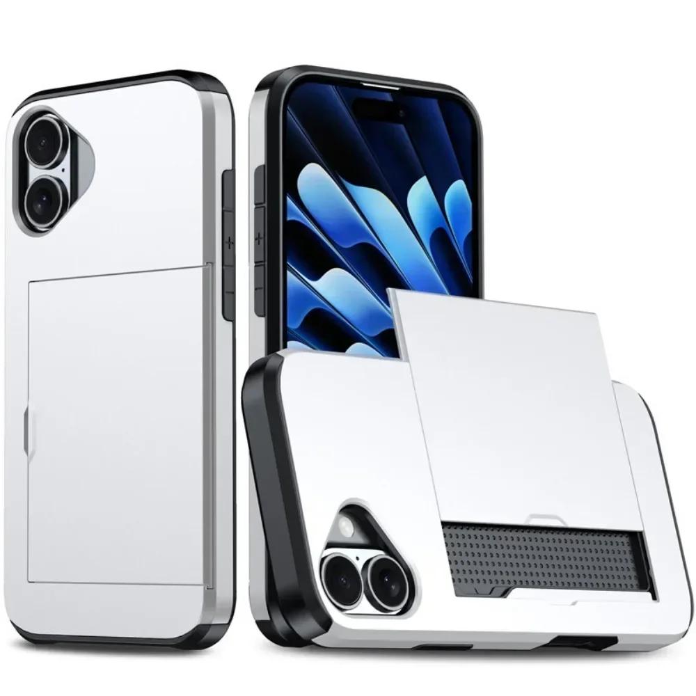 Чехол для телефона iPhone 16 SE 15 14 Plus 13 12 Pro Max, чехол-кошелек, держатель для кредитных карт, выдвижной карман, двухслойный защитный чехол