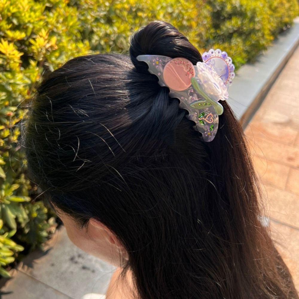 Acetate Flower Hair Claw Cherry Shark Clip Cute Rhinestone Hair Clip Daily