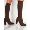 Women 10.5cm High Heels Stretch Knee Sock Boots Autumn Winter Brown Pointed Toe Sexy Slim Knitted Lady Shoes Women Boots