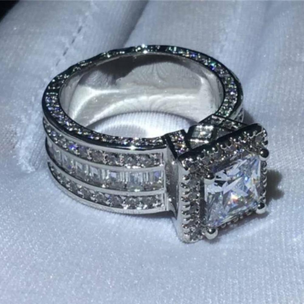 Великолепное женское серебряное цветное квадратное кольцо со стразами белого цвета, модное свадебное помолвочное ювелирное изделие