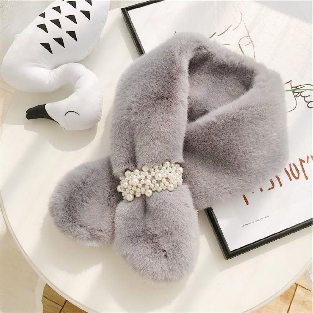 Thicken Shawl Faux Rabbit Fur Plush Neckerchief Wrap Neck Warmer Cross Scarf Solid Color