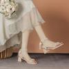 Кожаные балетки для женской обуви Хуэйчжоу каблуки одно слово с сандалиями толстый каблук французские новые сандалии на высоком каблуке женские