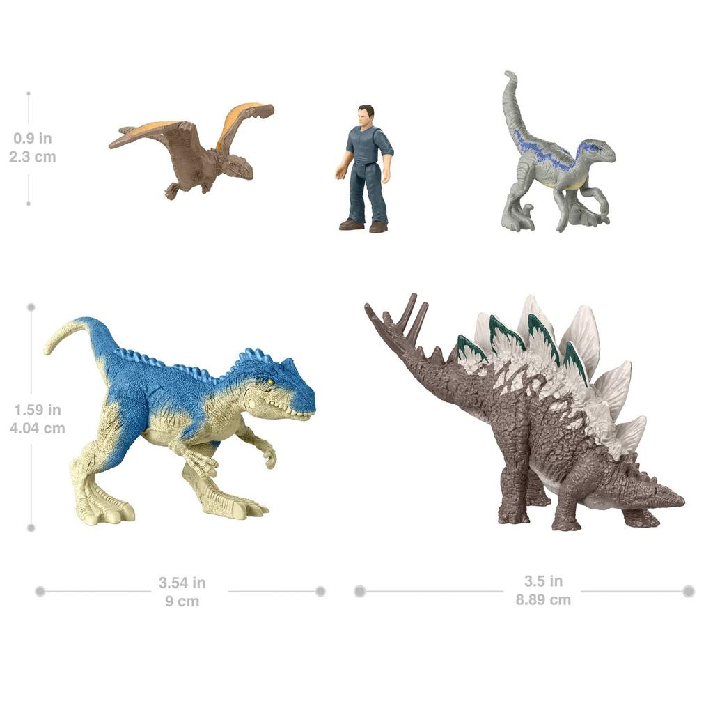 Mattel Jurassic World New Dominators Minifigure Limited Edition 4 Dinosaurs 1 Human Figure 5 Minifigures Total GWP71 Multi-Pack (Includes Allosaurus)